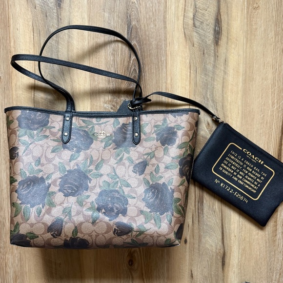 Coach Rose Pattern Tote Bag - Brown and Black - Picture 1 of 5